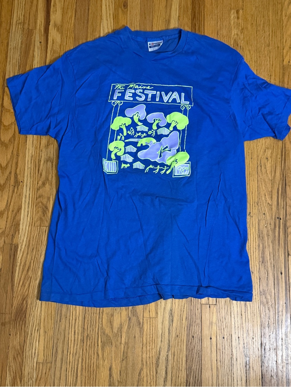 Hanes Blue 'Festival' Graphic Short Sleeve Tee with Neon Accents